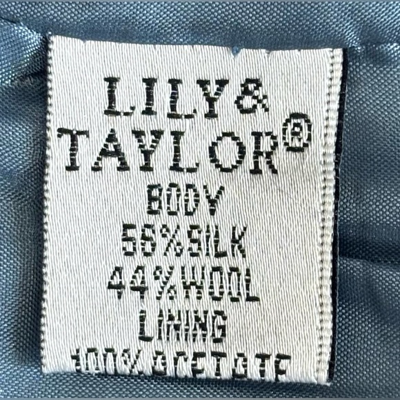 Lily & Taylor Blue Silk Wool 2pc Skirt Suit w/Floral Rosette Lace Brocade NWT 14 - Picture 10 of 16